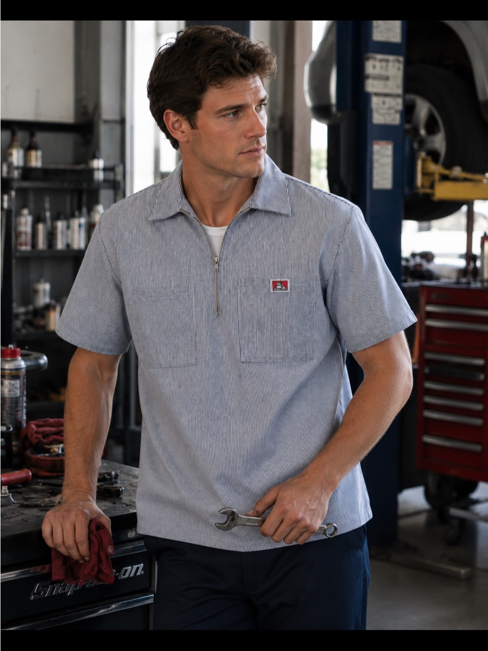 Ben Davis Hickory Stripe Half Zip Short Sleeve Work Shirt Men’s Small NWT